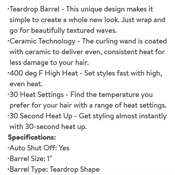 Remington Teardrop 1" Ceramic Hair Curling Wand, Black, CI50M1 - Picture 9 of 17